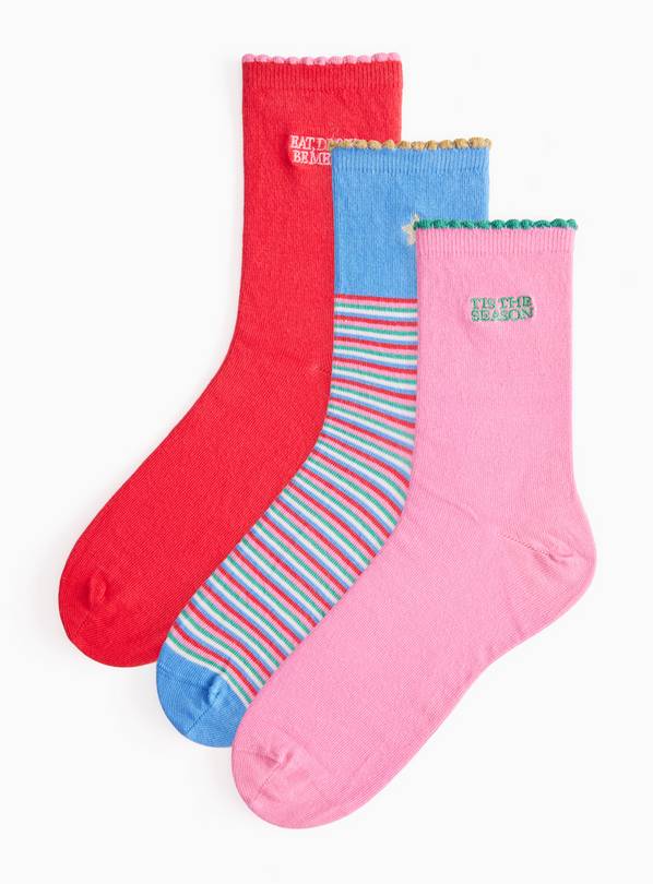 Christmas Slogan Ankle Socks in a Box 3-Pack 6-8